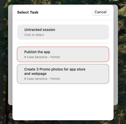 Todoist integration task selection